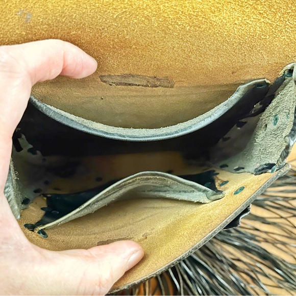 Vintage Boho Western Festival Brown Leather Cross Body Bag with Fringes. - Picture 6 of 11